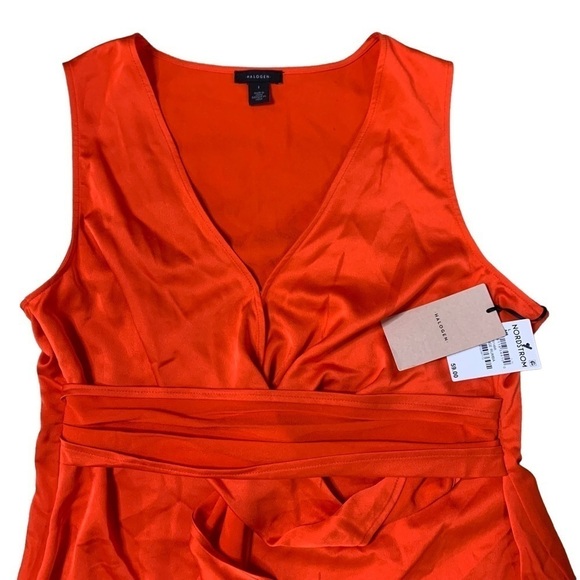 Halogen NWT Twist Detail Sleeveless Top Silky Feel Material Orange Rumba Size L - Picture 6 of 11